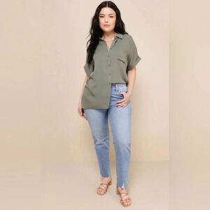 NEW with Tags (NWT) LuLus Blythe Olive Green Short Sleeve Button-Up Top